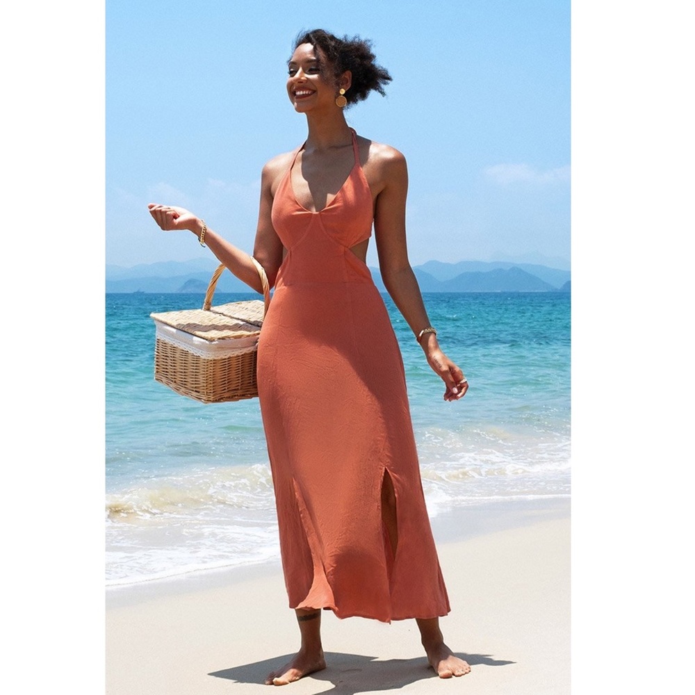 Orange Halter Cutout Dress